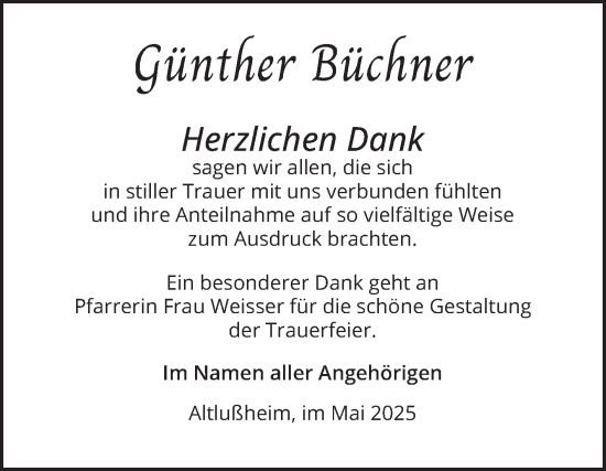 Traueranzeige von Günther Büchner von Schwetzinger Zeitung