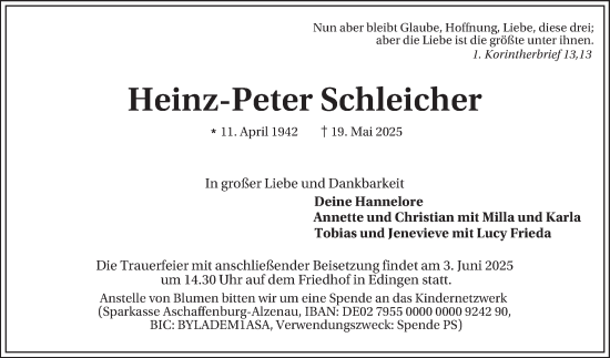 Traueranzeige von Heinz-Peter Schleicher von Mannheimer Morgen