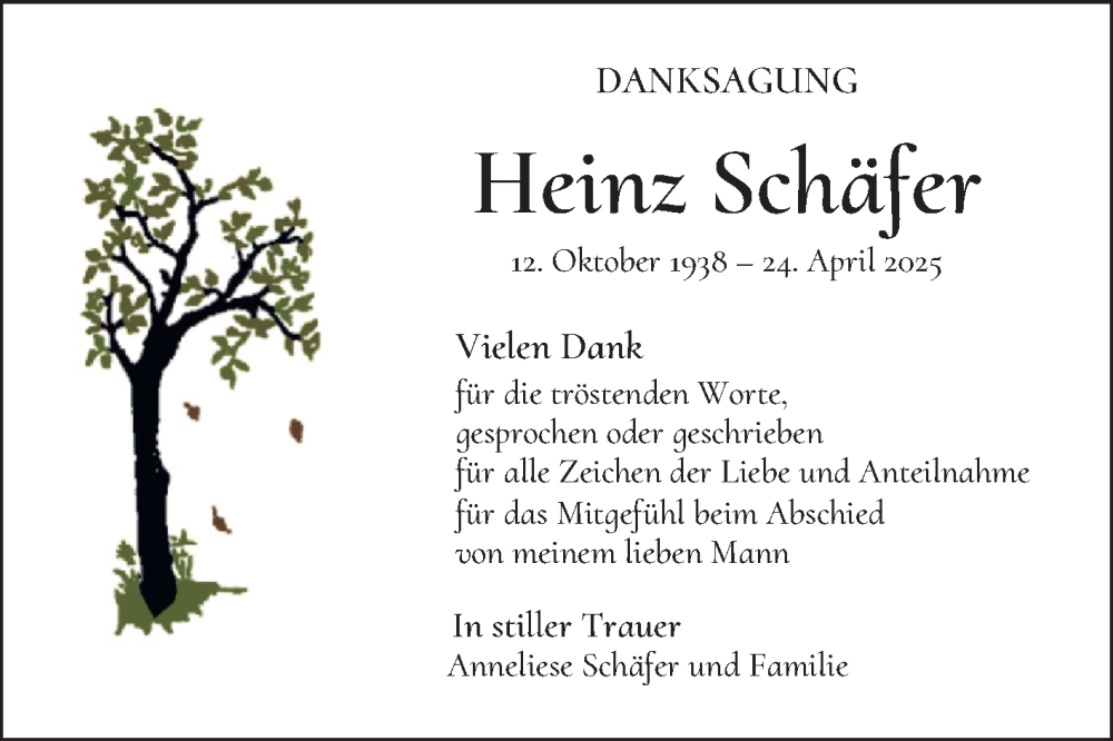  Traueranzeige für Heinz Schäfer vom 31.05.2025 aus Mannheimer Morgen
