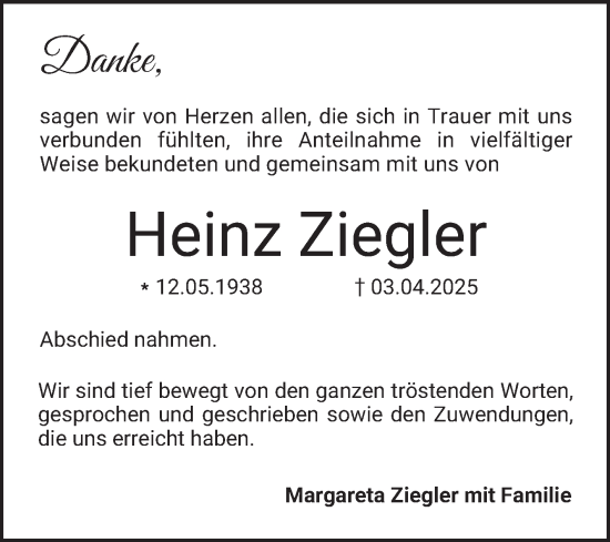 Traueranzeige von Heinz Ziegler von Bergsträßer Anzeiger