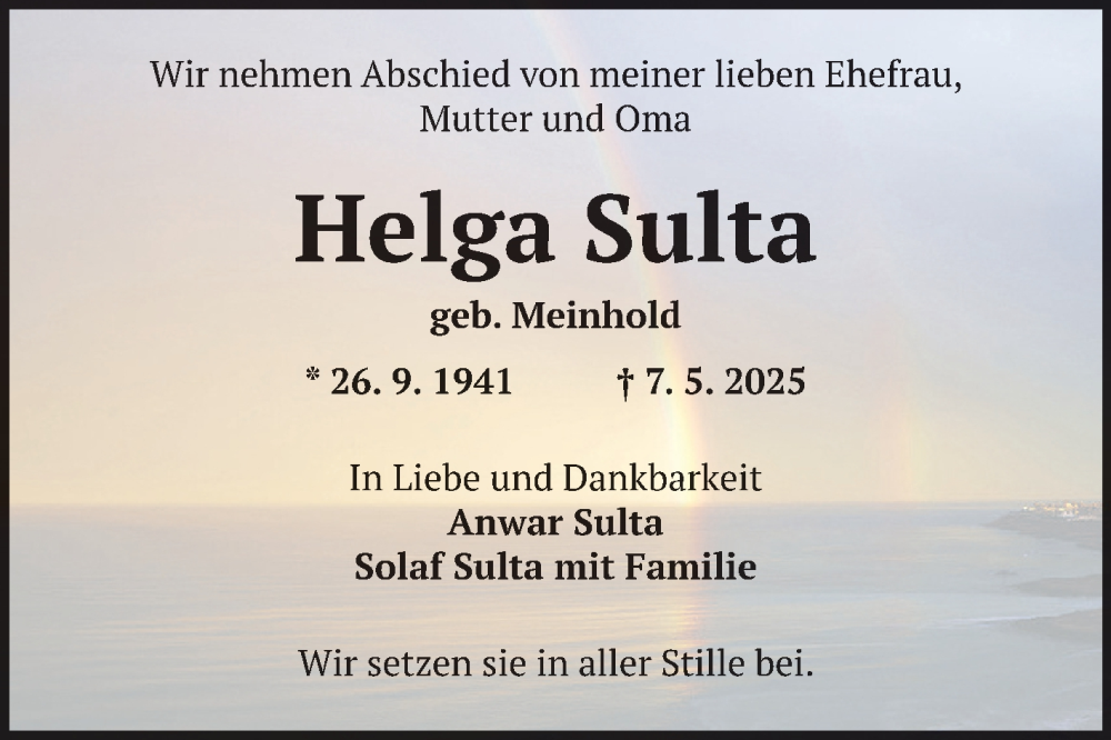  Traueranzeige für Helga Sulta vom 10.05.2025 aus Mannheimer Morgen