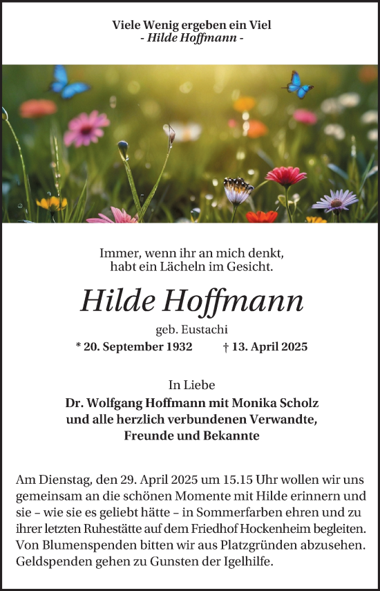 Traueranzeige von Hilde Hoffmann von Schwetzinger Zeitung
