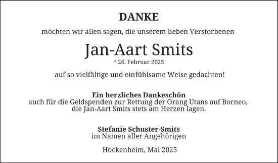 Traueranzeige von Jan-Aart Smits von Schwetzinger Zeitung