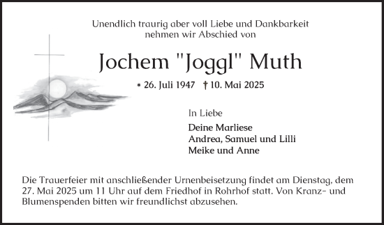 Traueranzeige von Jochem Muth von Schwetzinger Zeitung