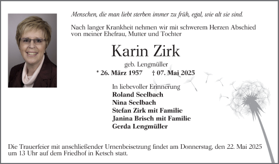 Traueranzeige von Karin Zirk von Schwetzinger Zeitung