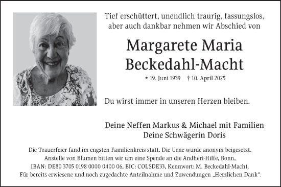Traueranzeige von Margarete Beckedahl-Macht von Fränkische Nachrichten