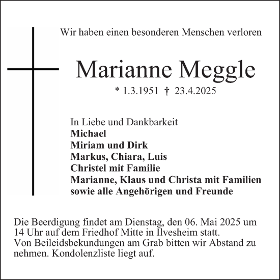 Traueranzeige von Marianne Meggle von Mannheimer Morgen