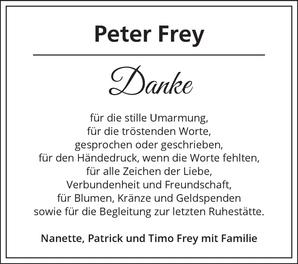  Traueranzeige für Peter Frey vom 03.05.2025 aus Schwetzinger Zeitung