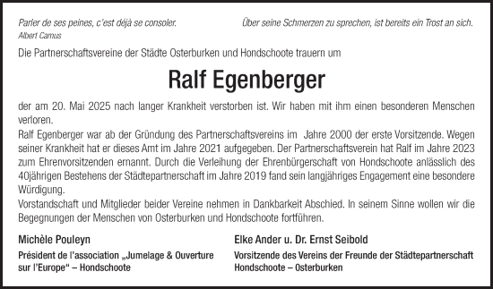 Traueranzeige von Ralf Egenberger von Fränkische Nachrichten
