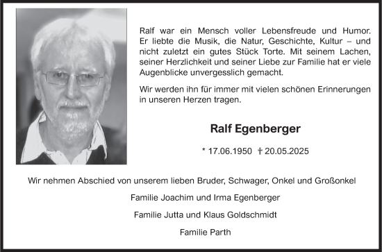 Traueranzeige von Ralf Egenberger von Fränkische Nachrichten