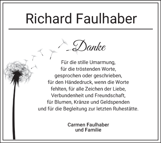 Traueranzeige von Richard Faulhaber von Schwetzinger Zeitung