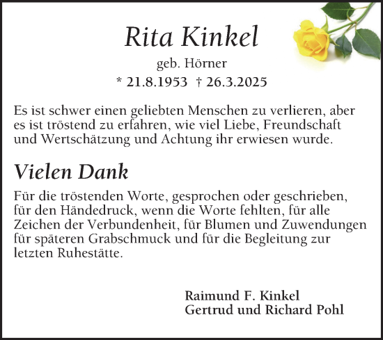 Traueranzeige von Rita Kinkel von Mannheimer Morgen