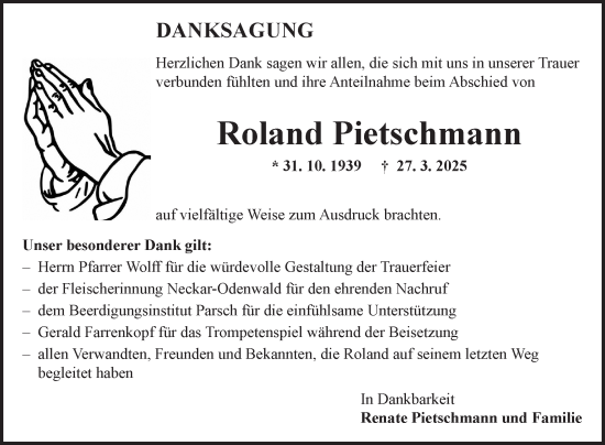Traueranzeige von Roland Pietschmann von Fränkische Nachrichten