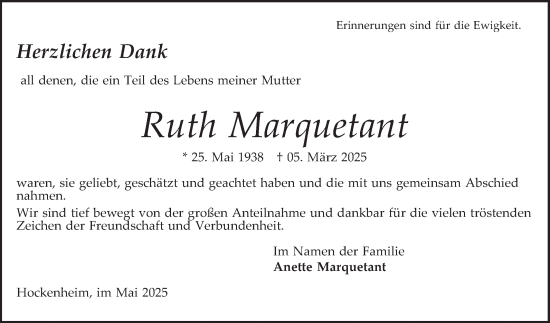 Traueranzeige von Ruth Marquetant von Schwetzinger Zeitung