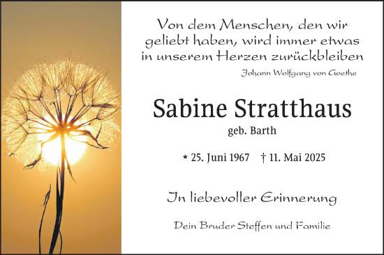 Traueranzeige von Sabine Stratthaus von Mannheimer Morgen
