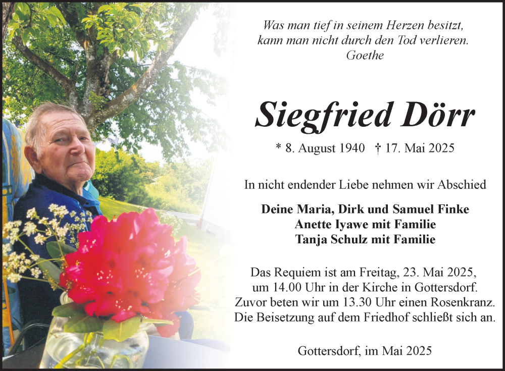  Traueranzeige für Siegfried Dörr vom 21.05.2025 aus Fränkische Nachrichten