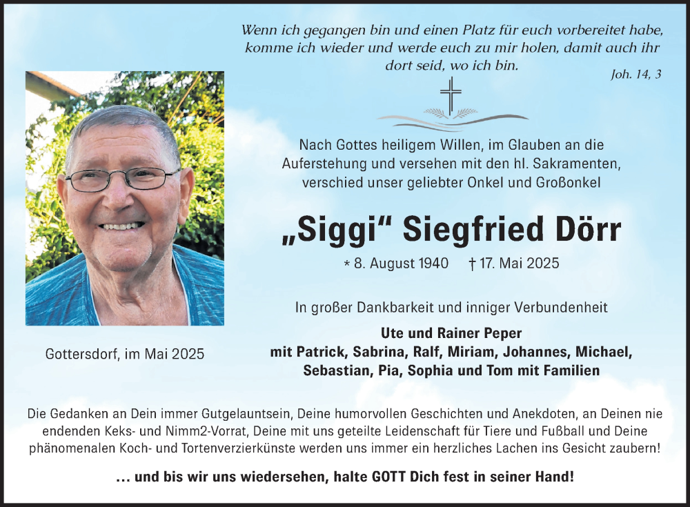 Traueranzeige für Siegfried Dörr vom 22.05.2025 aus Fränkische Nachrichten