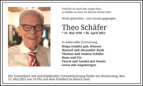 Traueranzeige von Theo Schäfer von Schwetzinger Zeitung
