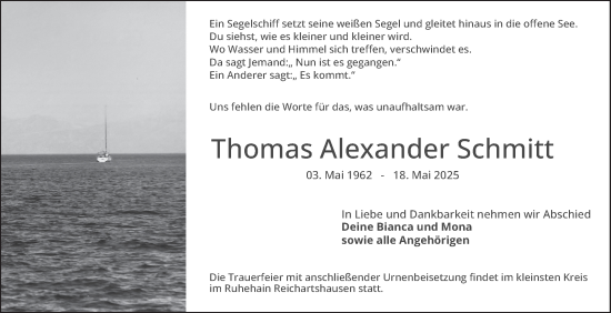 Traueranzeige von Thomas Alexander Schmitt von Mannheimer Morgen
