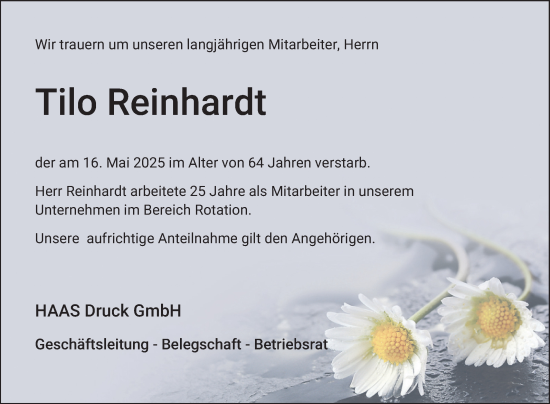 Traueranzeige von Tilo Reinhardt von Mannheimer Morgen