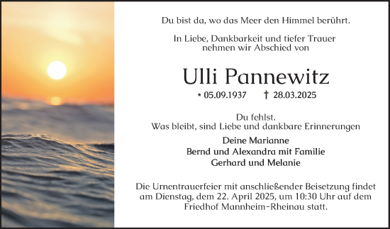 Traueranzeige von Ulli Pannewitz von Mannheimer Morgen