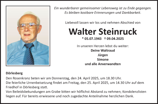 Traueranzeige von Walter Steinruck von Fränkische Nachrichten