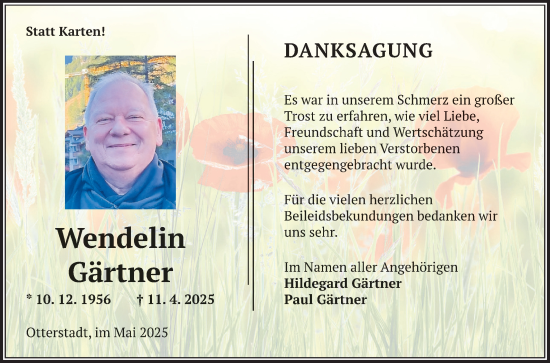 Traueranzeige von Wendelin Gärtner von Schwetzinger Zeitung