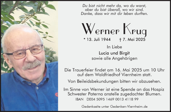 Traueranzeige von Werner Krug von Mannheimer Morgen
