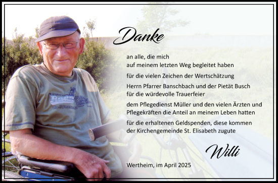 Traueranzeige von Willi  von Fränkische Nachrichten