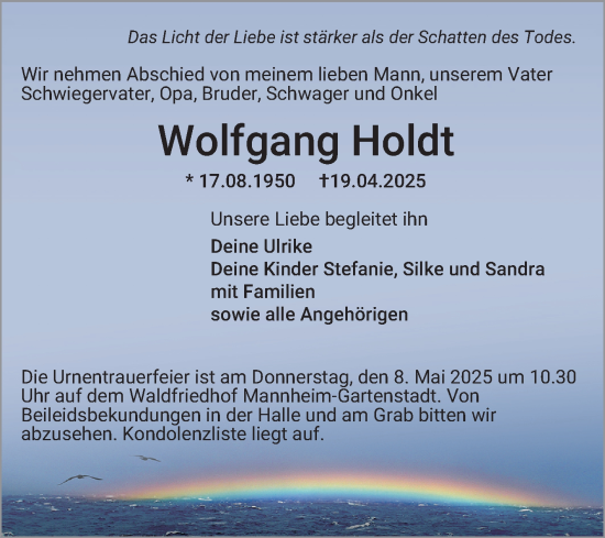 Traueranzeige von Wolfgang Holdt von Mannheimer Morgen