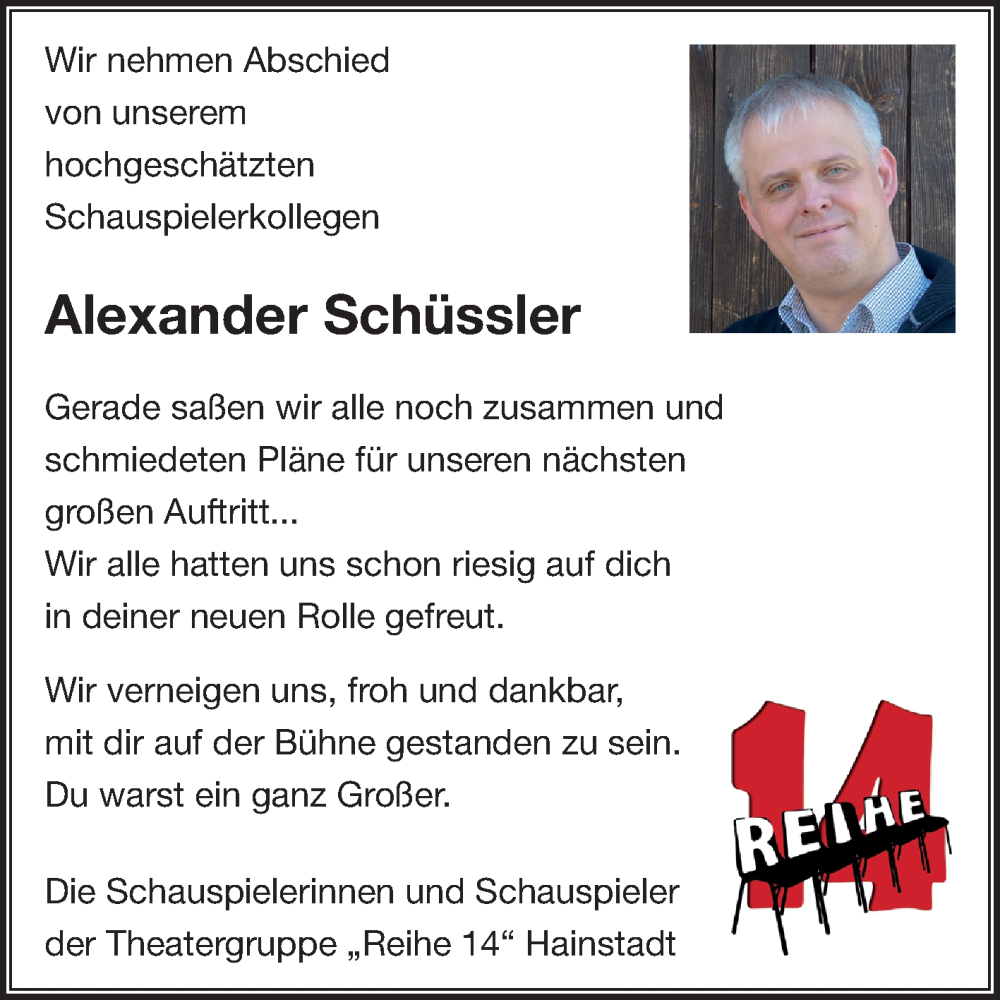  Traueranzeige für Alexander Schüssler vom 17.06.2025 aus Fränkische Nachrichten
