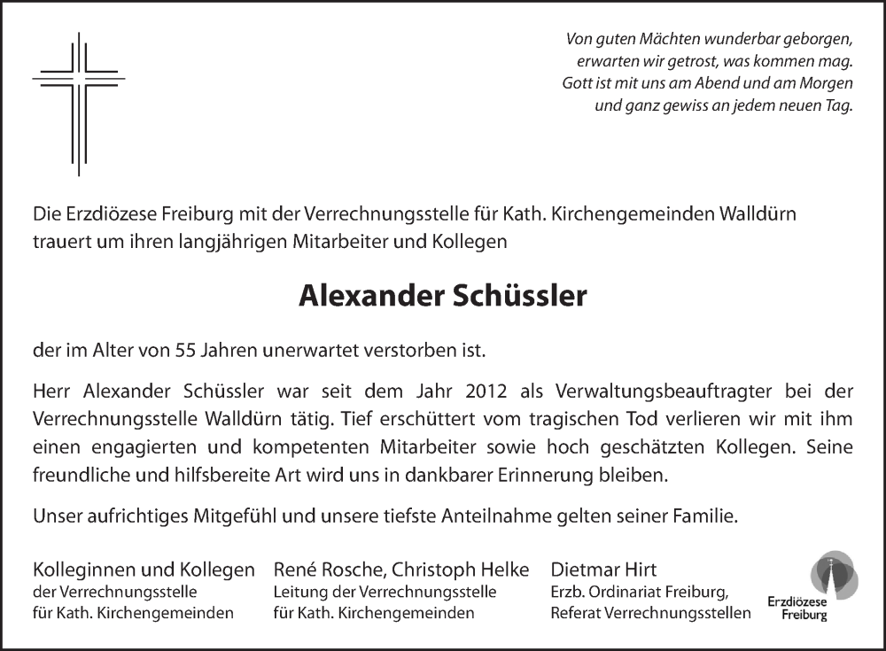  Traueranzeige für Alexander Schüssler vom 18.06.2025 aus Fränkische Nachrichten