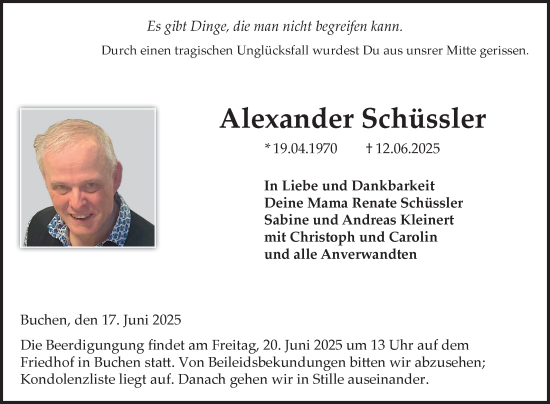 Traueranzeige von Alexander Schüssler von Fränkische Nachrichten