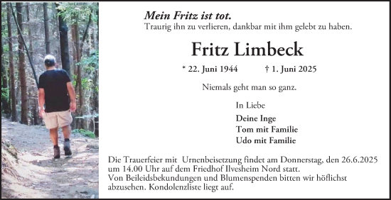 Traueranzeige von Fritz Limbeck von Mannheimer Morgen