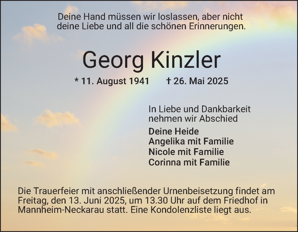  Traueranzeige für Georg Kinzler vom 07.06.2025 aus Mannheimer Morgen