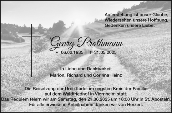 Traueranzeige von Georg Prothmann von Mannheimer Morgen