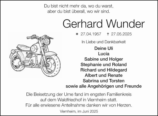 Traueranzeige von Gerhard Wunder von Mannheimer Morgen