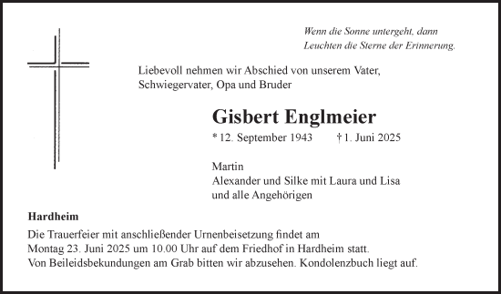Traueranzeige von Gisbert Englmeier von Fränkische Nachrichten