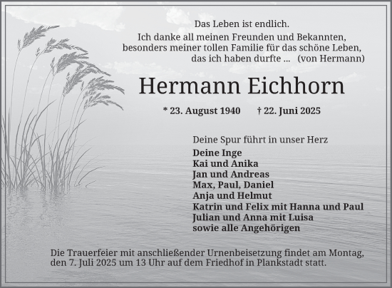 Traueranzeige von Hermann Eichhorn von Schwetzinger Zeitung