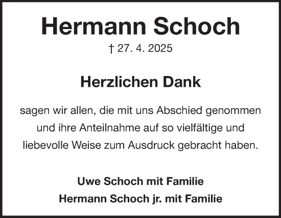 Traueranzeige von Hermann Schoch von Fränkische Nachrichten