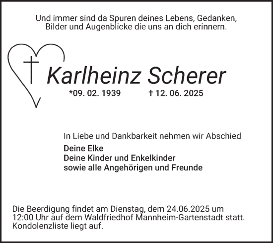 Traueranzeige von Karlheinz Scherer von Mannheimer Morgen
