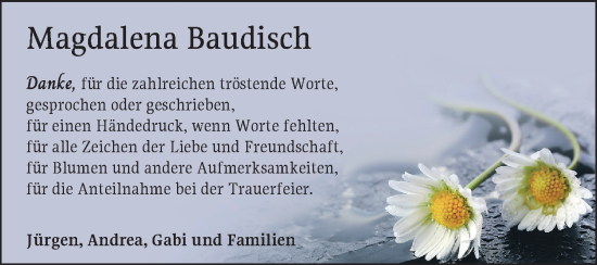 Traueranzeige von Magdalena Baudisch von Fränkische Nachrichten