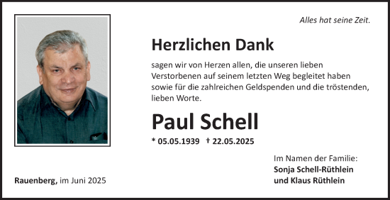 Traueranzeige von Paul Schell von Fränkische Nachrichten