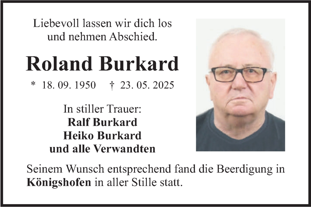 Traueranzeige für Roland Burkard vom 14.06.2025 aus Fränkische Nachrichten