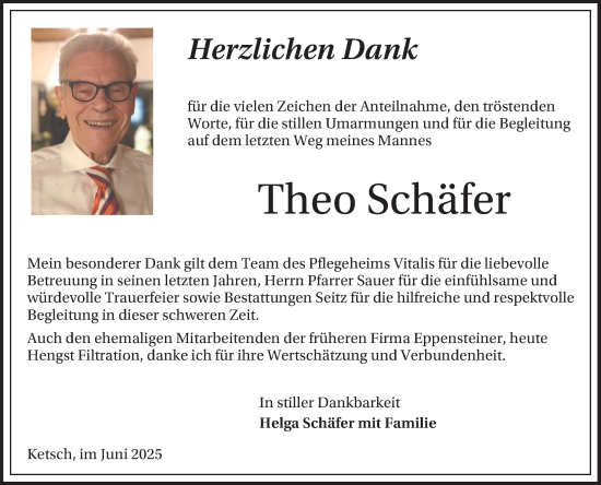 Traueranzeige von Theo Schäfer von Schwetzinger Zeitung