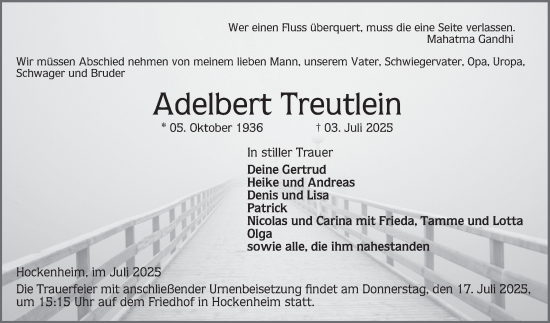 Traueranzeige von Adelbert Treutlein von Schwetzinger Zeitung