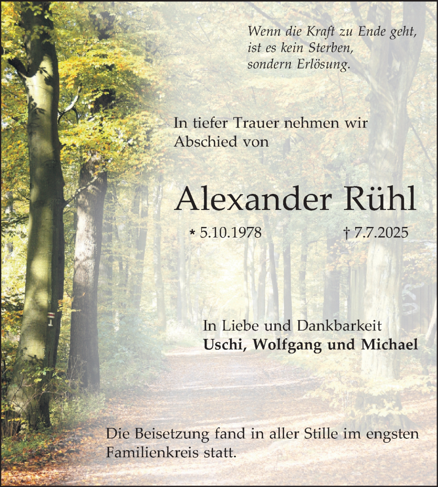  Traueranzeige für Alexander Rühl vom 12.07.2025 aus Bergsträßer Anzeiger