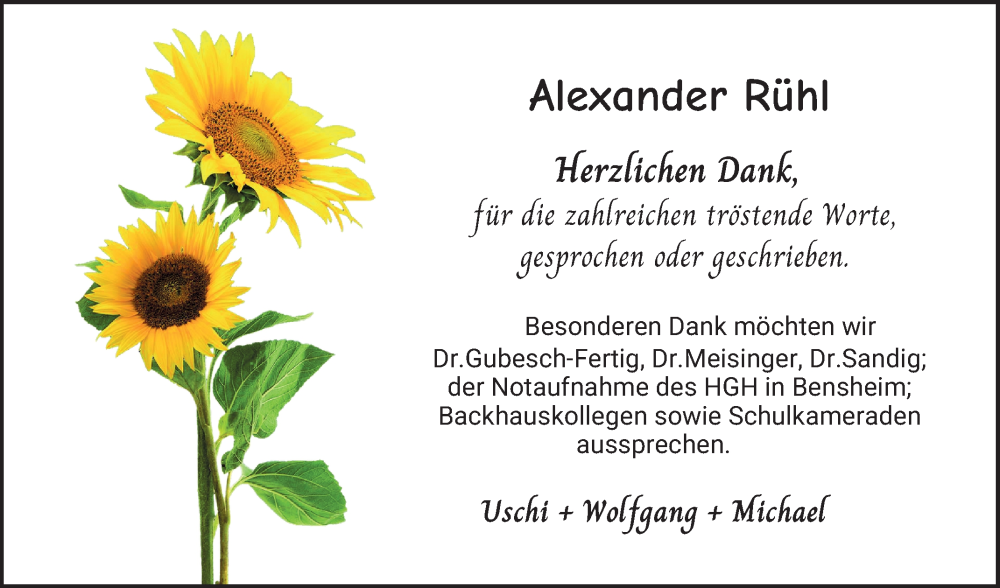  Traueranzeige für Alexander Rühl vom 26.07.2025 aus Bergsträßer Anzeiger