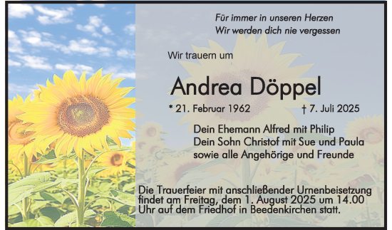Traueranzeige von Andrea Döppel von Bergsträßer Anzeiger