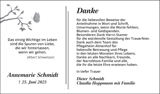 Traueranzeige von Annemarie Schmidt von Mannheimer Morgen
